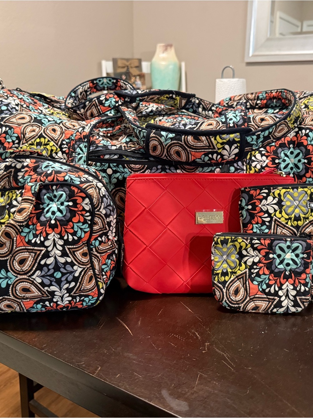 Vera Bradley travel lot all included Travel Bag Set with Red Cosmetic Pouch